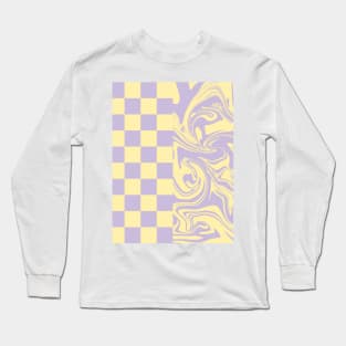 Checks and Swirls - Pastel Yellow and Purple Long Sleeve T-Shirt